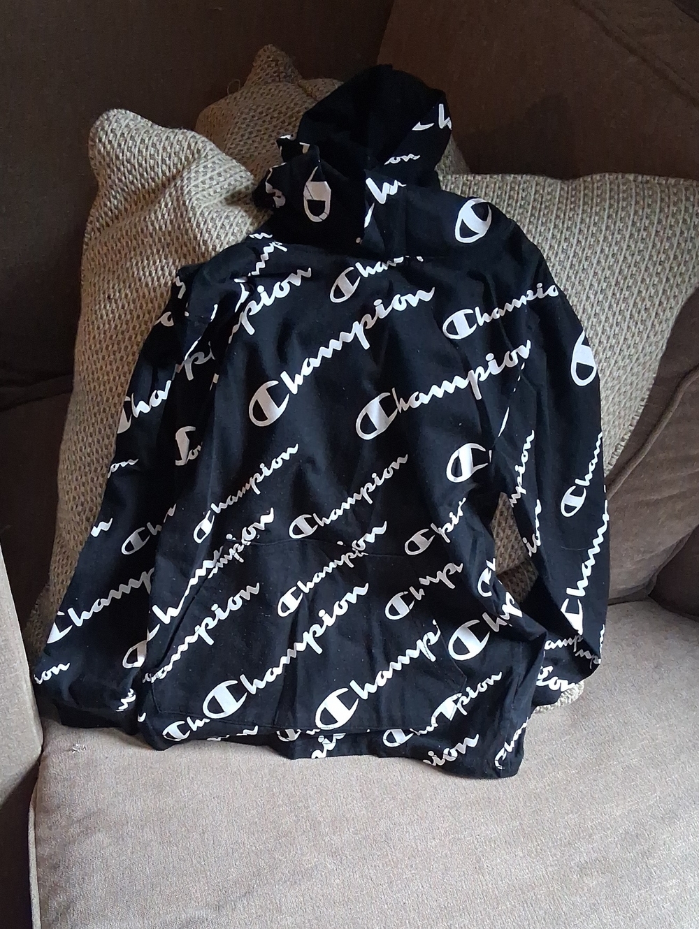 Champion Black All-Over Logo Pullover Hoodie